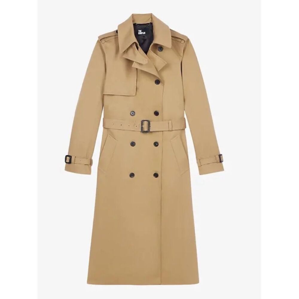 The Kooples Long khaki Cotton Trench Coat Double-Breasted Trench Coat
